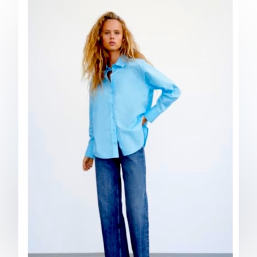 ZARA Poplin shirt, new with tags! Light blue, oversized look